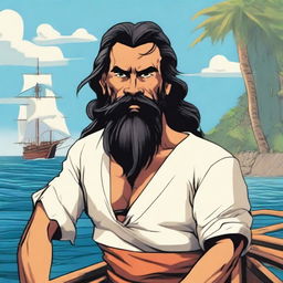 A character named Marcos, aged 45, with long hair tied back, and a long beard and mustache