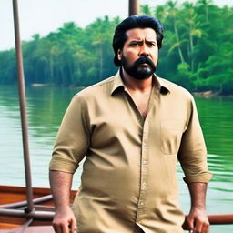 Malayalam actor Mammootty, aged 45, with long hair tied back, and a long beard and mustache