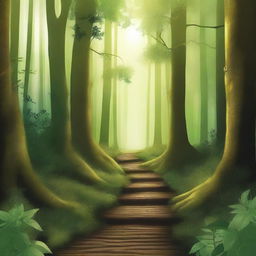 Create a captivating book cover featuring a mysterious forest with a hidden path