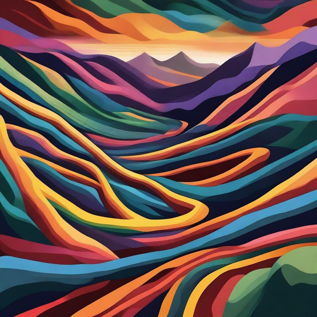 An abstract depiction of winding paths ascending the Carpathian Mountains