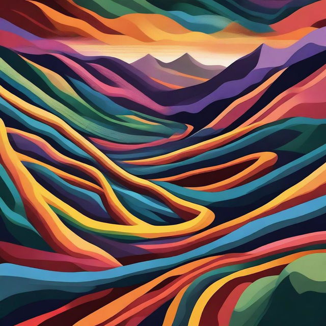 An abstract depiction of winding paths ascending the Carpathian Mountains