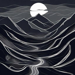 An abstract depiction of winding paths leading up the dark Carpathian Mountains