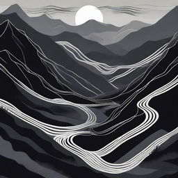 An abstract depiction of winding paths leading up the dark Carpathian Mountains