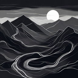 An abstract depiction of winding paths leading up the dark Carpathian Mountains