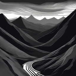 An abstract depiction of a winding path leading up the dark Carpathian Mountains