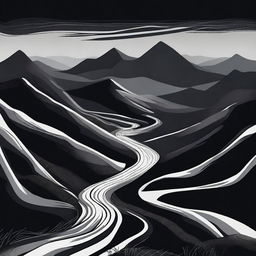 An abstract depiction of a winding path leading up the dark Carpathian Mountains