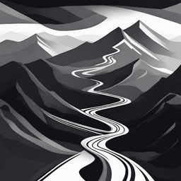 An abstract depiction of a winding path leading up the dark Carpathian Mountains