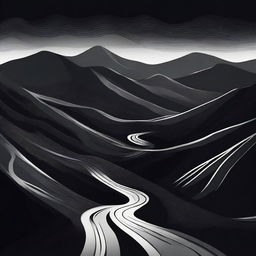 An abstract depiction of a winding path leading up the dark Carpathian Mountains