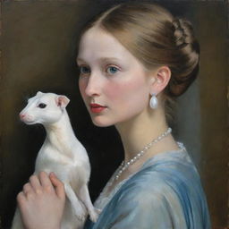 A harmonious blend of the paintings 'Girl with Pearl Earrings' and 'Lady with an Ermine', retaining the core elements of both paintings in a cohesive composition.