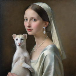 A harmonious blend of the paintings 'Girl with Pearl Earrings' and 'Lady with an Ermine', retaining the core elements of both paintings in a cohesive composition.