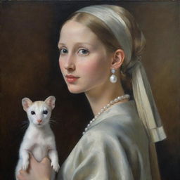 A harmonious blend of the paintings 'Girl with Pearl Earrings' and 'Lady with an Ermine', retaining the core elements of both paintings in a cohesive composition.