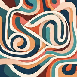 An abstract illustration with a plain background featuring winding, intersecting paths in various shapes and colors.