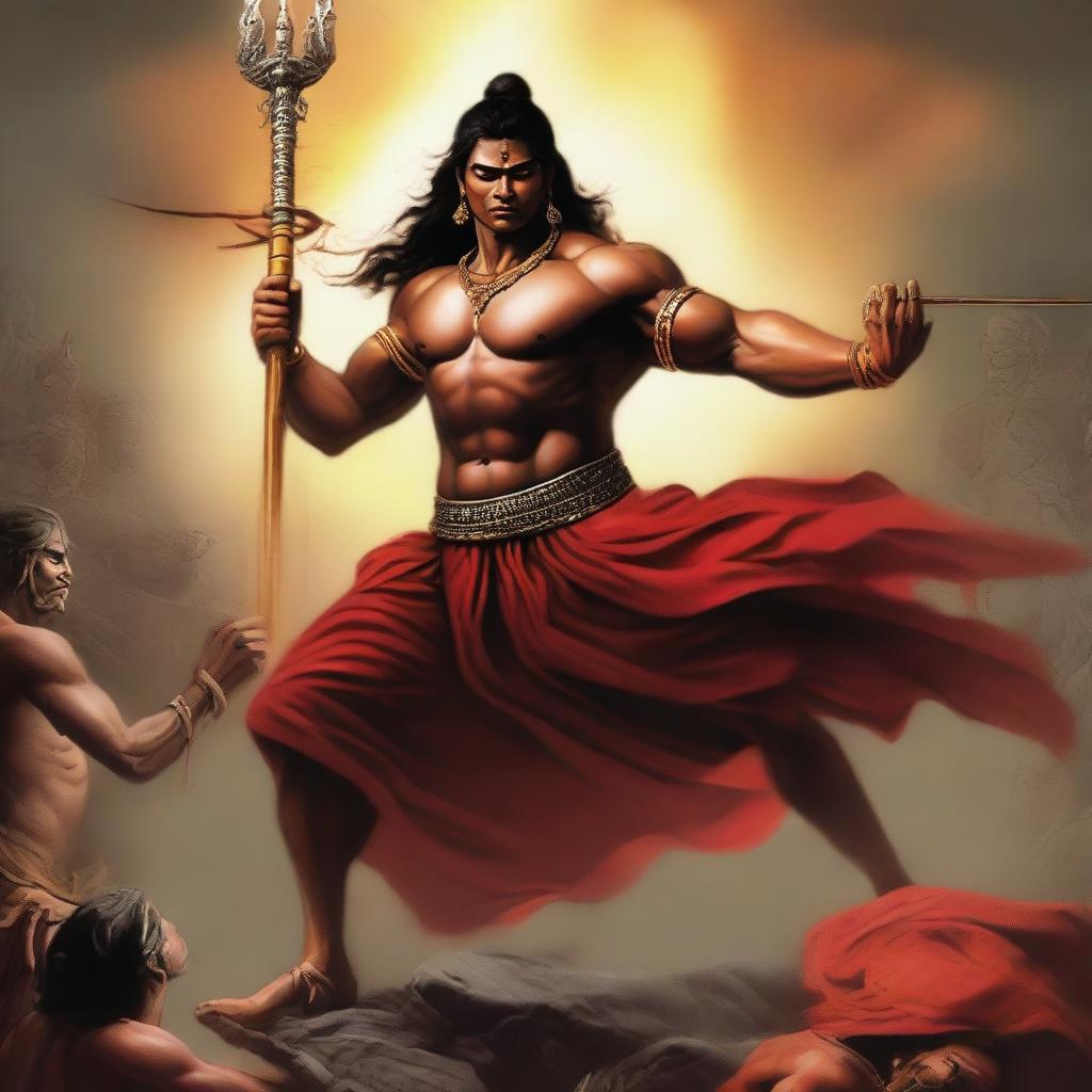 A powerful and dramatic depiction of Ashwatthama punishing the wicked, with intense expressions and dynamic action