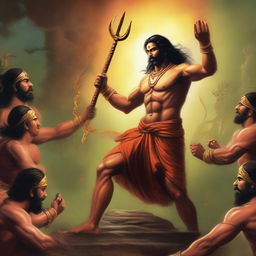 A powerful and dramatic depiction of Ashwatthama punishing the wicked, with intense expressions and dynamic action