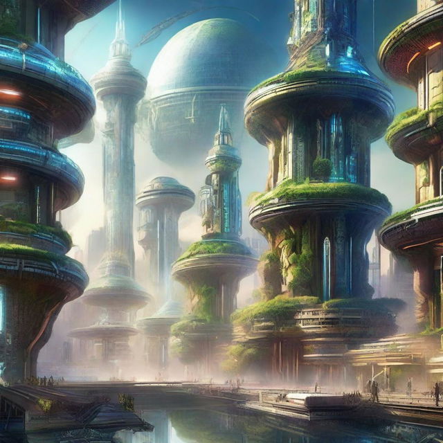 Create a stunning image of a sci-fi mythological world set in the year 2858 A