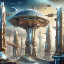 Create a stunning image of a sci-fi mythological world set in the year 2858 A