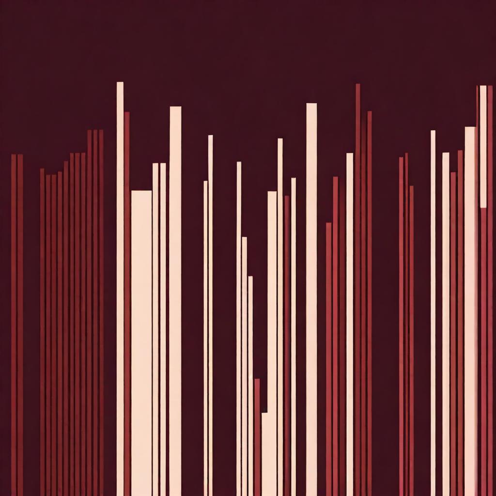 An abstract illustration featuring a dark maroon background with straight lines running up and down