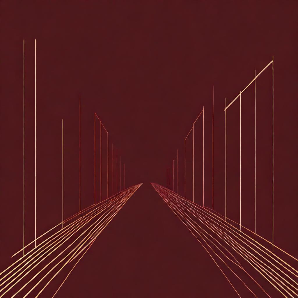 A vintage-style illustration featuring a dark maroon background with two distinct lines, one running vertically down and the other horizontally across, intersecting at the center