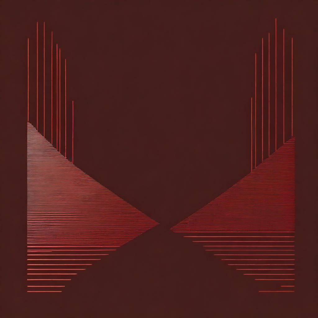 A vintage-style illustration featuring a dark maroon background with two distinct lines, one running vertically down and the other horizontally across, intersecting at the center