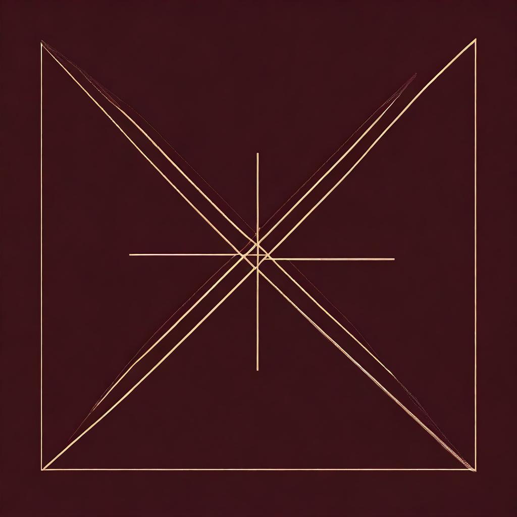 A vintage-style illustration featuring a dark maroon background with two lines intersecting