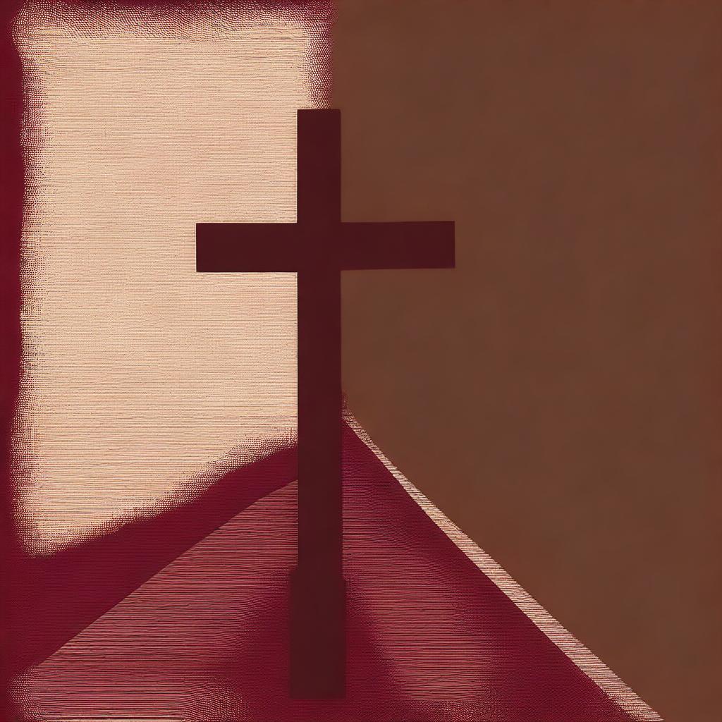 A vintage-style illustration with a dark maroon background, featuring two lines forming a cross-like pattern, resembling an old, weathered path