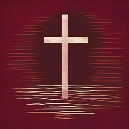 A vintage-style illustration with a dark maroon background, featuring two lines forming a cross-like pattern, resembling an old, weathered path