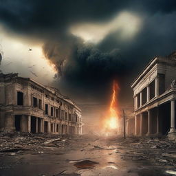 Create a dramatic and intense image depicting the end of the world