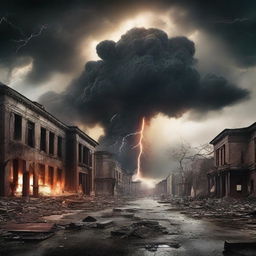 Create a dramatic and intense image depicting the end of the world