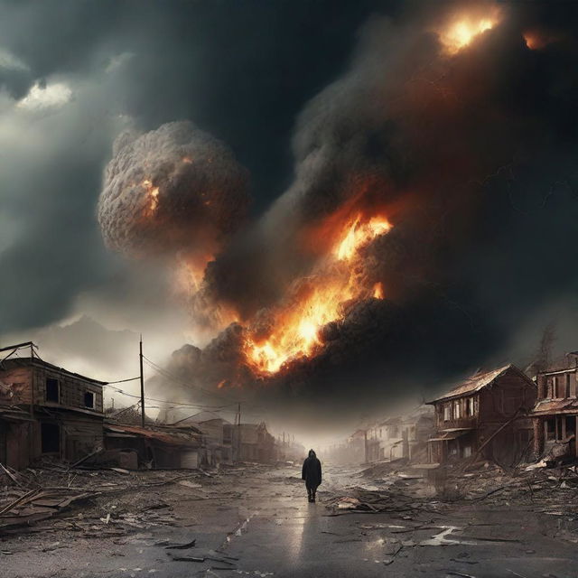 Create a dramatic and intense image depicting the end of the world