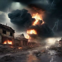 Create a dramatic and intense image depicting the end of the world