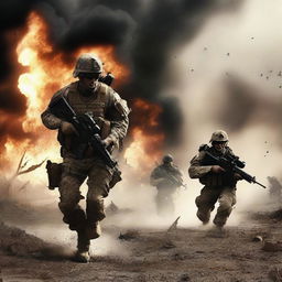 Create a powerful and intense image depicting a war scene