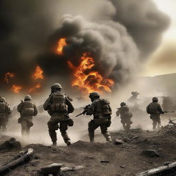 Create a powerful and intense image depicting a war scene