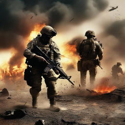 Create a powerful and intense image depicting a war scene