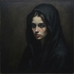 A classic painting in dark and somber tones, capturing a sense of mystery and intensity