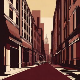 An abstract street scene with a vintage brown and dark maroon background