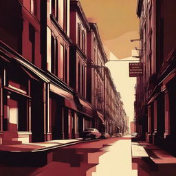 An abstract street scene with a vintage brown and dark maroon background