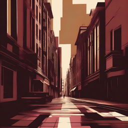 An abstract street scene with a vintage brown and dark maroon background