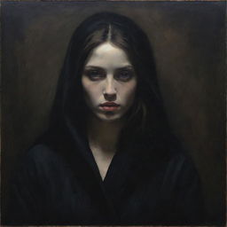 A classic painting in dark and somber tones, capturing a sense of mystery and intensity