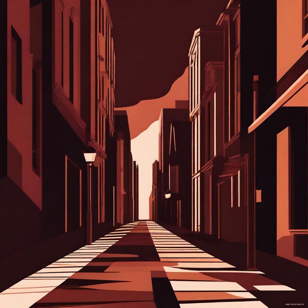 An abstract image featuring a vintage brown street against a dark maroon background