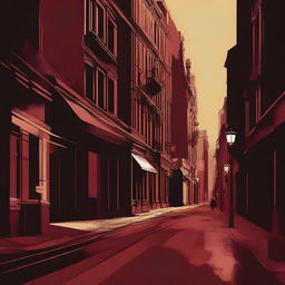 An abstract image featuring a vintage brown street against a dark maroon background