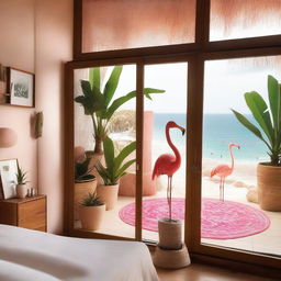 A room in an eco-hotel with a sea view, featuring a single large window