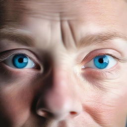 A hyper-realistic close-up of blue eyes, with an intense focus on the details