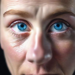 A hyper-realistic close-up of blue eyes, with an intense focus on the details