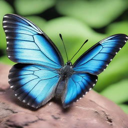 A hyper-realistic close-up photo of a blue butterfly, captured in Ultra HD, 4K resolution