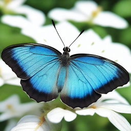 A hyper-realistic close-up photo of a blue butterfly, captured in Ultra HD, 4K resolution