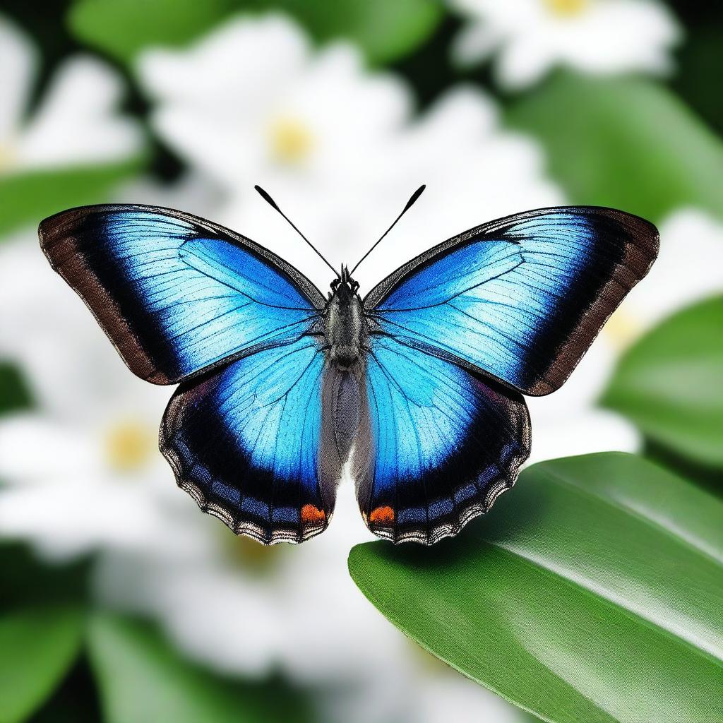 A hyper-realistic close-up photo of a blue butterfly, captured in Ultra HD, 4K resolution