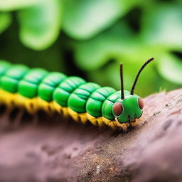 A hyper-realistic close-up photo of a caterpillar, captured in Ultra HD, 4K resolution