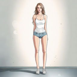 Create a full-length portrait of a very pretty tall white girl with a nice body and a bubble butt