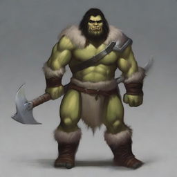 A young barbarian half-orc with black hair and gray eyes