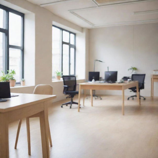 A stylish office with a blurred, soft focus effect